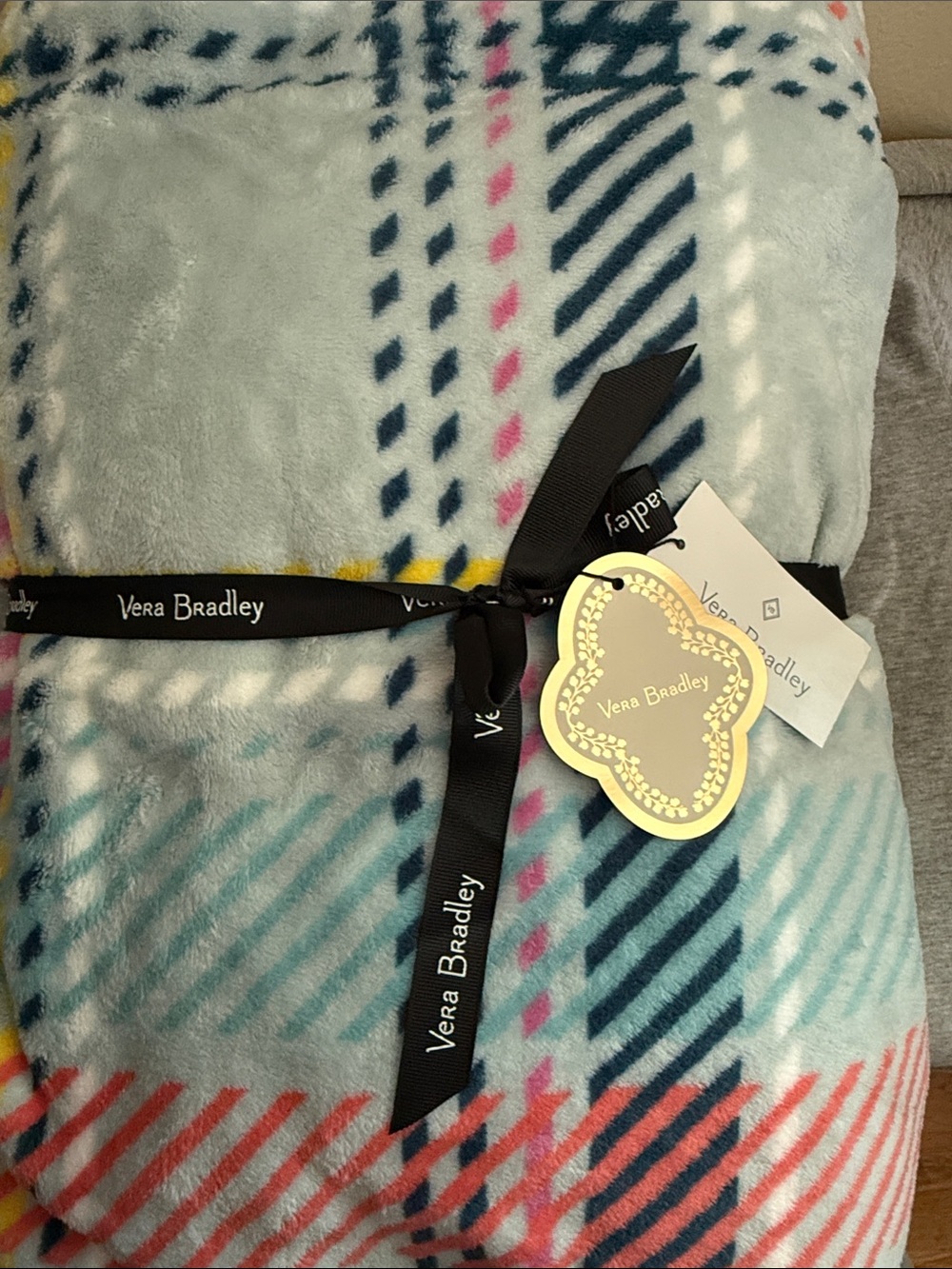 Vera Bradley Pastel Plaid Plush Throw - Light Blue, Coral & Navy